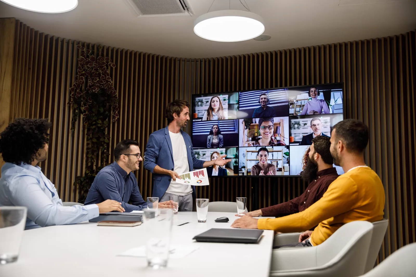 Team reviewing analytics and insights in a meeting