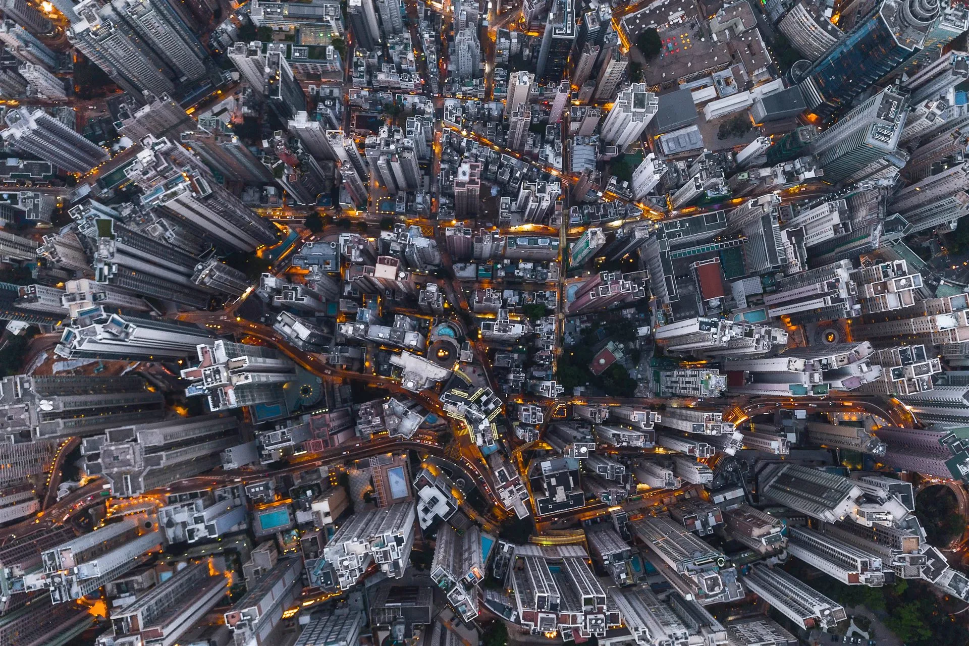 Dense city buildings seen from above